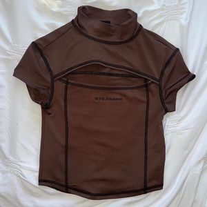 Urban outfitters IETS FRANS… brown turtle neck cut out short sleeve top